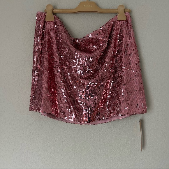 NWT Reformation x Camille Rowe Saviolla Skirt Es in Pink Sequin - Picture 3 of 7